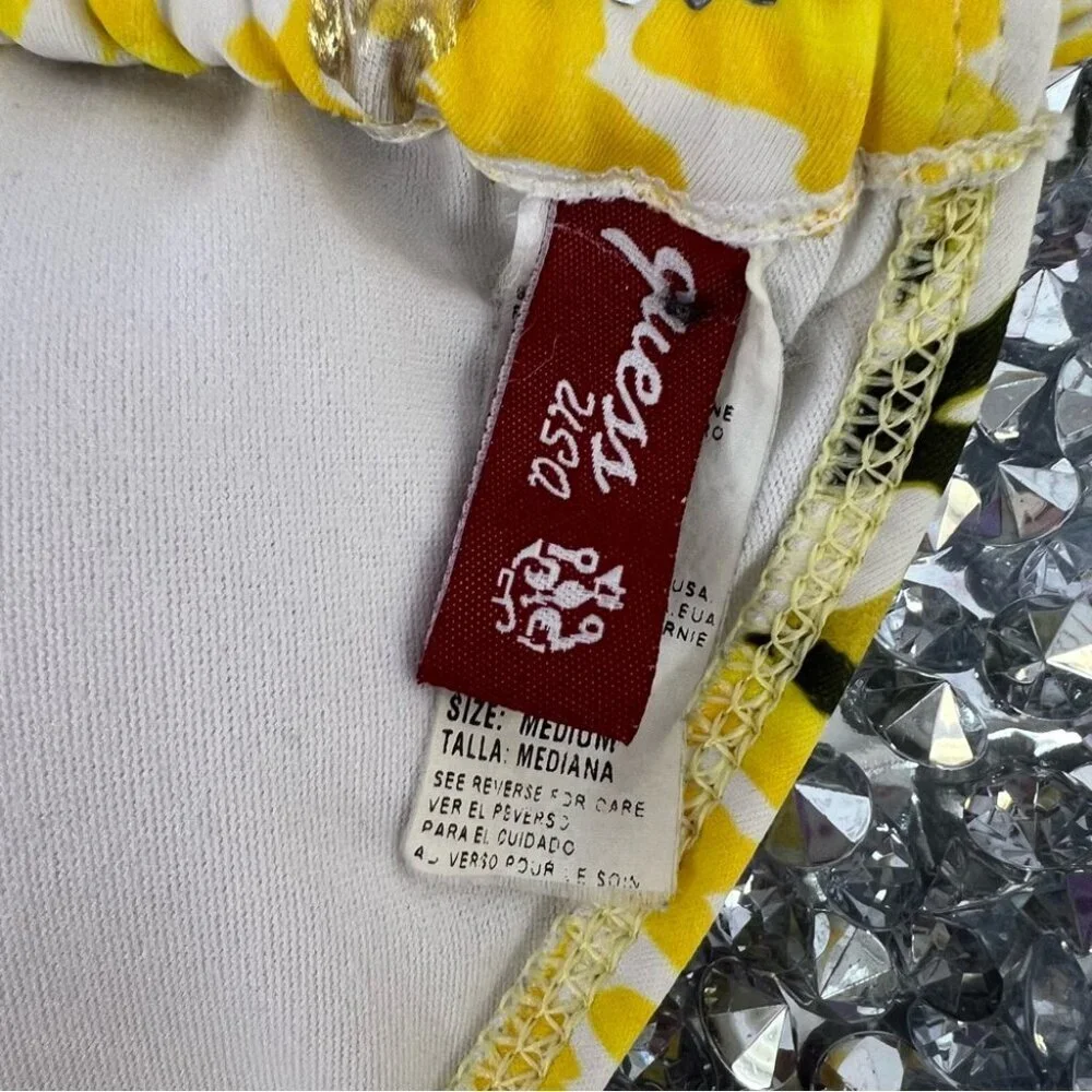 Guess bikini top triangle tie up Yellow and Black Bikini Top y2k metal charm